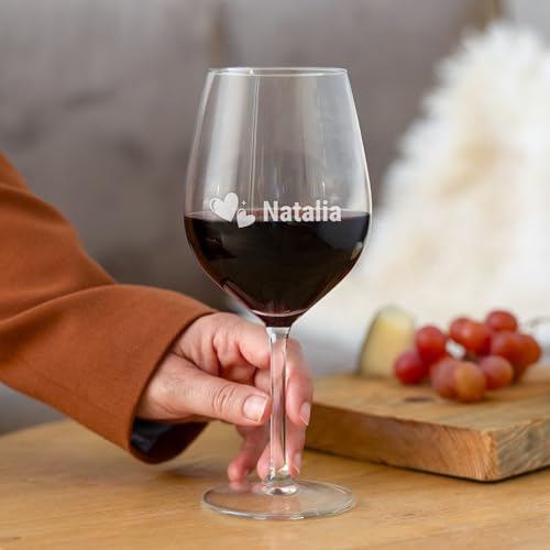 Copa de Vino Tinto Personalizada - Copa de Vino Tinto con Nombre Grabado: Personalizable con Texto, Diseños y Diferentes Tipos de Letras