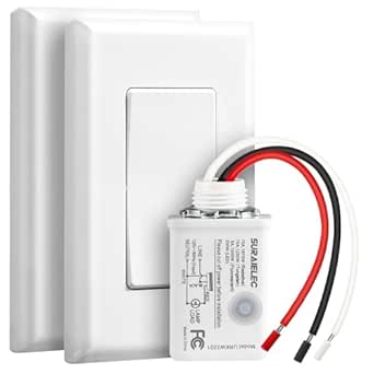 SURAIELEC Wireless Light Switch and Receiver Kit, 15A High Power, No Wiring, 100ft RF Range, Programmable Remote Control 3 Way Wall Switches for Lamp, Ceiling Light, Fan, Outdoor Lighting