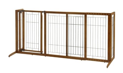 Deluxe Freestanding Pet Gate with Door Medium - Brown