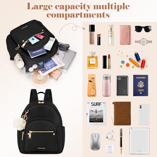 RAINSMORE Mini Backpacks Purse Women Waterproof PU Leather Small Backpack with Cute Pom Backpack Purses for Daily Outdoor - Image 4