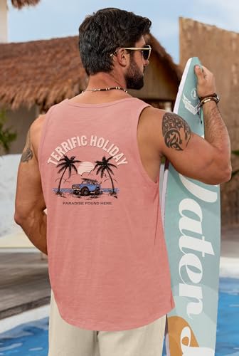 Image of VOGSTART Mens Graphic Muscle Tank Top Beach Slub Cotton Sleeveless Shirts