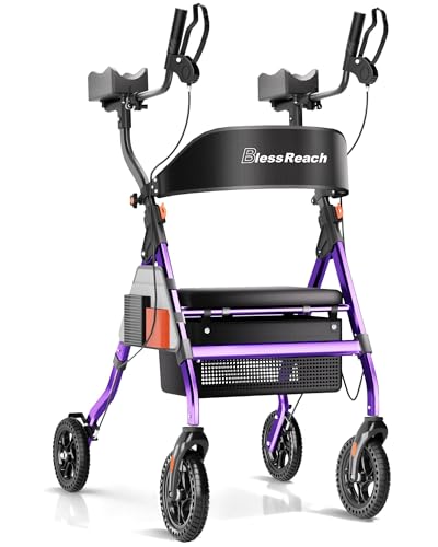 BlessReach Heavy Duty Upright Rollator Walker for Seniors, 450lb Capacity, 6 Height Adjustments, 8