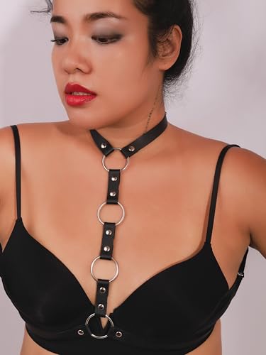 Sacina Black PU Leather Chest Harness, Leather Corset Gothic Punk Belt, Gothic Accessories, Punk Accessories4