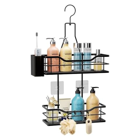 HapiRm 2-Tier Shower Caddy with Hooks Cover
