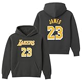 Outerstuff Lebron James Los Angeles Lakers #23 Youth Boys Name & Number Pullover Fleece Hoodie (Charcoal Gray, Youth Medium-10/12)