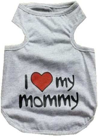"I Love My Mommy" Summer Tank T Shirt Top, Pet Cat & Dog T-shirt - For the Best Fashion Pet Pal (M) Grey
