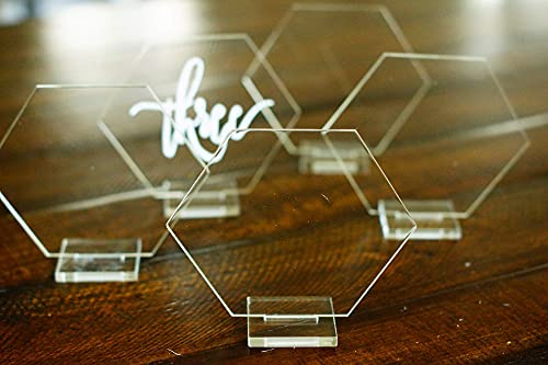 Set Of 10 Large Hexagon Acrylic Signs - Acrylic Blanks With Stand For Acrylic Table Numbers 1-20 - Blank Wedding Shower Diy Glass Tiles - Cedar And Ink (5.5"- Pack Of 10) #TOP4