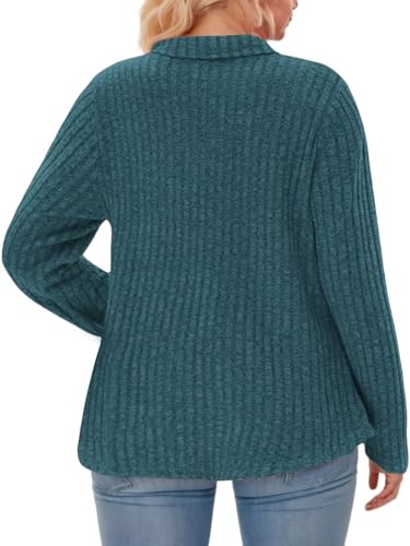 VISLILY Womens-Plus-Size-Tops Collared V Neck Polo Shirts Lightweight Long Sleeve Sweaters Trendy Pocket Decor Tunic Blouses3