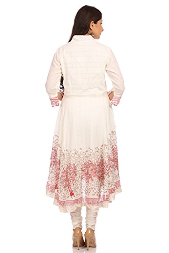 Image of BIBA Womens Mandarin Collar Printed Churidar Suit