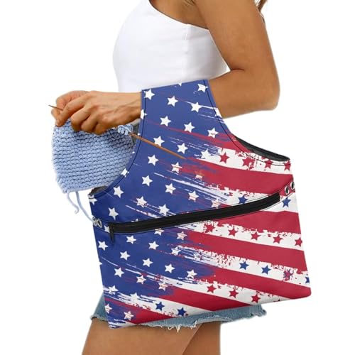 Image of ZUXONGSY Distressed American Flag Yarn Bags for Knitting America250 Yarn Storage Organizer for Crochet Portable Knitting Project Bag