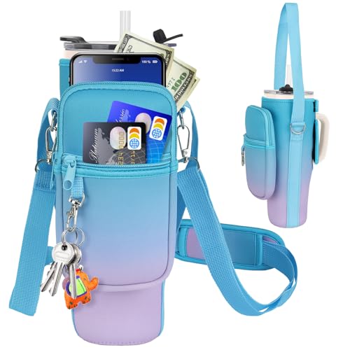 Image of LEFOR.Z Water Bottle Carrier Bag with Phone Pocket Compatible with Stanley /Meoky 40 oz Tumbler with Handle,Water Bottle Holder Pouch with Adjustable Strap Compatible with Stanley Cup Accessories