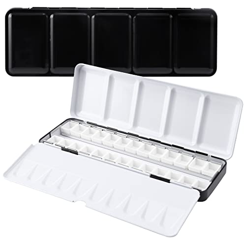 LOONENG Metal Watercolor Tin with Fold-Out Palette, Medium Tray Palette with 26 Empty Half Pans for Plein Air, Acrylic and Oil Painting