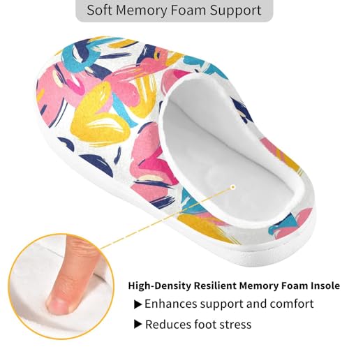 JUNZAN Valentines Hearts Women Home Cotton Slippers Comfy Memory Foam Mens Slippers for Spa Funny Presents 6-72