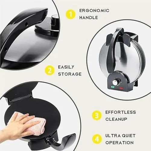 1200 W Elektrischer Chapati-Maker, Antihaftbeschichtete Pfannkuchen- Und Fladenbrotmaschine, Doppelseitige Heizung, Chapati- Und Tortilla-Maker, Einstellbare Temperatur Für Omeletts, Pizzas 5 1200 W Elektrischer Chapati-Maker, Antihaftbeschichtete Pfannkuchen- Und Fladenbrotmaschine, Doppelseitige Heizung, Chapati- Und Tortilla-Maker, Einstellbare Temperatur Für Omeletts, Pizzas