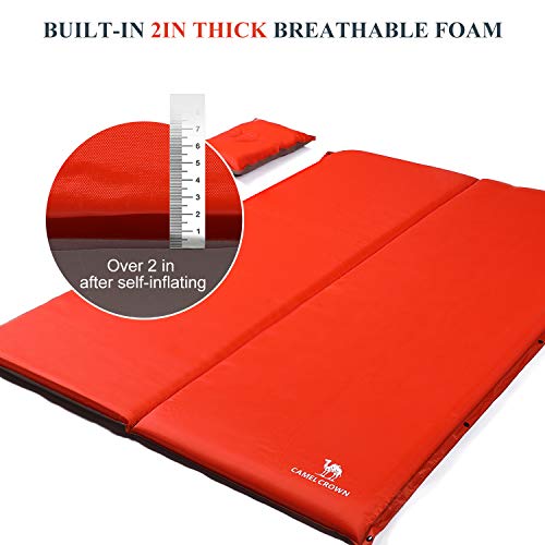CAMEL CROWN Camping Sleeping Mat 2" Thick Foam Mat Individual/Double Self Inflating Air Mattress with Travel Pillow Waterproof for Hiking Travel Camping Backpacking Beach - Image 5