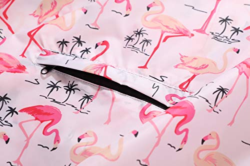 Womens Rain Poncho Waterproof Raincoat With Hood Zipper Outdoor Hiking Biking (Pink Flamingo) #TOP4
