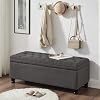 45" Upholstered Ottoman with Storage, Tufted Entryway Bench in Linen Fabric, Bedroom End Stool with Spindle Wooden Legs Perfect for Bedroom, Living Room, or Entryway Dark Gray