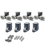 SmoothLY Modern Shower Door Parts - Set of 8 Double Height Adjustable Top Rollers & Bottom Spring Loaded Hooks - 23mm Diameter, 6mm Thickness - Grey, White, Silver