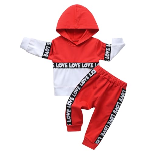 Image of Rebey Toddler Infant Baby Boy Girl Clothes Long Sleeve Color Block Love Hoodie Tops Sweatsuit Pants Outfit Set