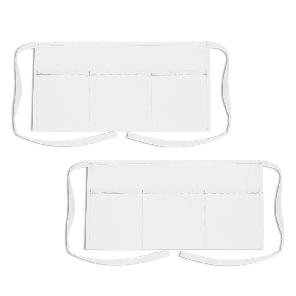 TOPTIE 2 Pack Waitress Waiter Server Bistro Waist Apron with 3 Pockets, Restaurant Kitchen Chef Half Aprons, 24"W x 12"H