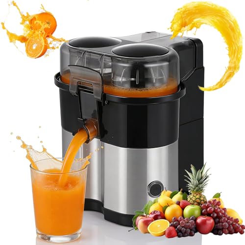 Exprimidor Eléctrico Doble de Cítricos de 400 Ml, Exprimidor Automático de Naranjas y Limones de 100 W con Cortador de Frutas Incorporado, Rendimiento de Jugo Superior Al 90%, Exprimidor Portátil De
