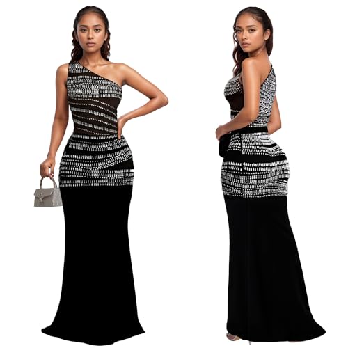 Image of PORRCEY Women's Sexy Rhinestone Mesh See Through Party Night Prom Dress