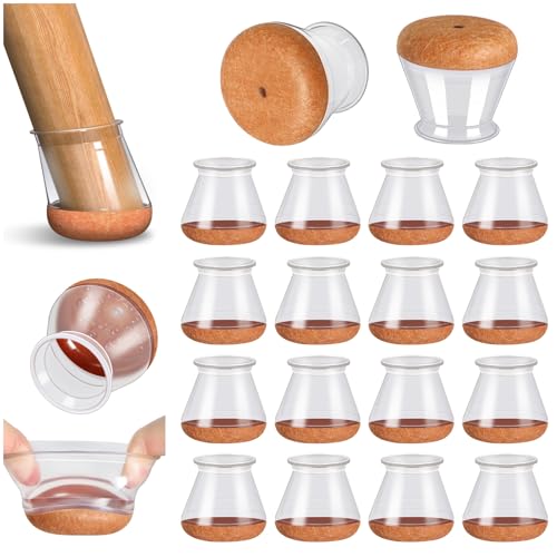 Chair Leg Floor Protectors, 16 Pcs Silicone Chair Leg Covers Caps for Hardwood Floors with Wrapped Felt, Furniture Feet Protectors Pads (Fit:20.1-30mm)