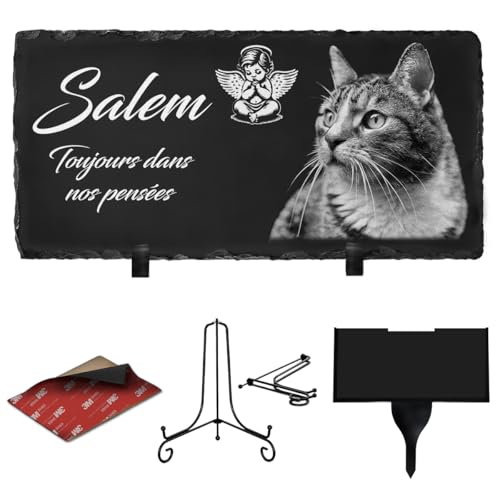 ETERNEL - Plaque Funéraire Personnalisée Ange pour Animaux - à Planter, à Coller ou à Poser, Chien, Chat, Animaux De Compagnie, Multisupports, Ardoise ou Granit, Photo et Texte au Choix, Hommage
