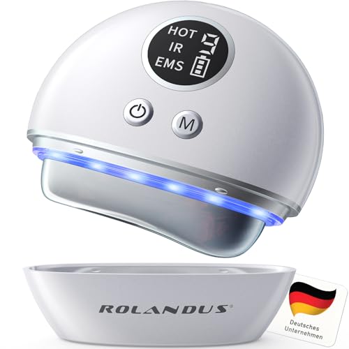 EMS Gua Sha, Rolandus Face Massager Guasha Electric LED Blue, Green & Red Light Therapy with 4 Modes, Heat Massager Face 9 Intensity Levels Face Massager Facelift Anti