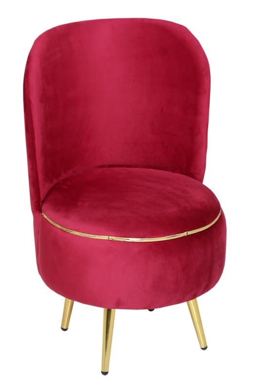 Image of Ottoman for Living Room, Velvet Round Foot Rest Stool, Metal Legs Chair for Sitting, Puffy for Bedroom & Makeup Room Decor | Chair (18 inchx18 inchx32 inch), Puffy (16 inchx16 inchx17 inch) | (Combo-Wine)