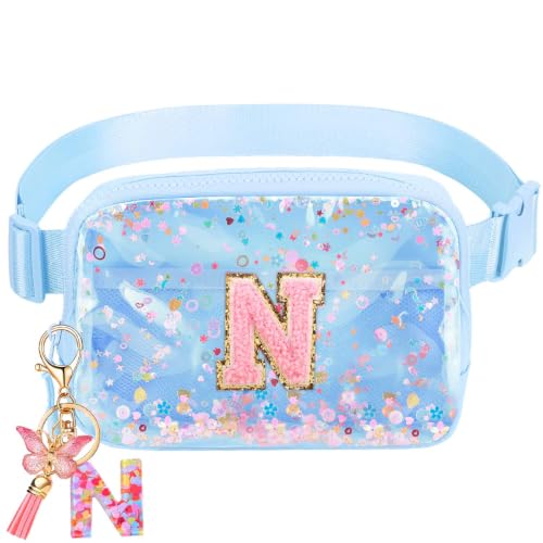 Image of Initial Fanny Pack for Girls - Belt Bag for Teens Kid Teen Girl Kid Birthday Gift Blue Clear N