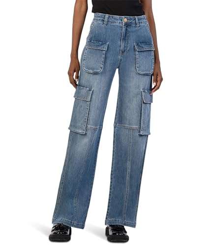 KUT from the Kloth Women's Jean High-Rise Fab Ab Wide Leg-Patch Pockets W/Flaps in Planned