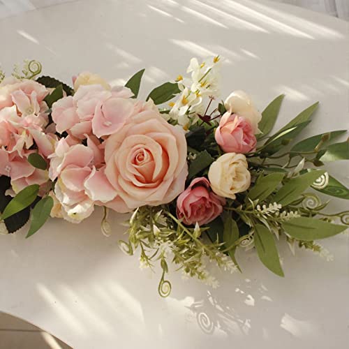 Firlar Artificial Red Rose Flower Swag, 25.6 Inch Silk Rose Flower Garland Wreath Decorative Swag With Fake Roses And Green Leaves For Wedding Arch Chair Back Front Door Wall Home Decor #TOP6