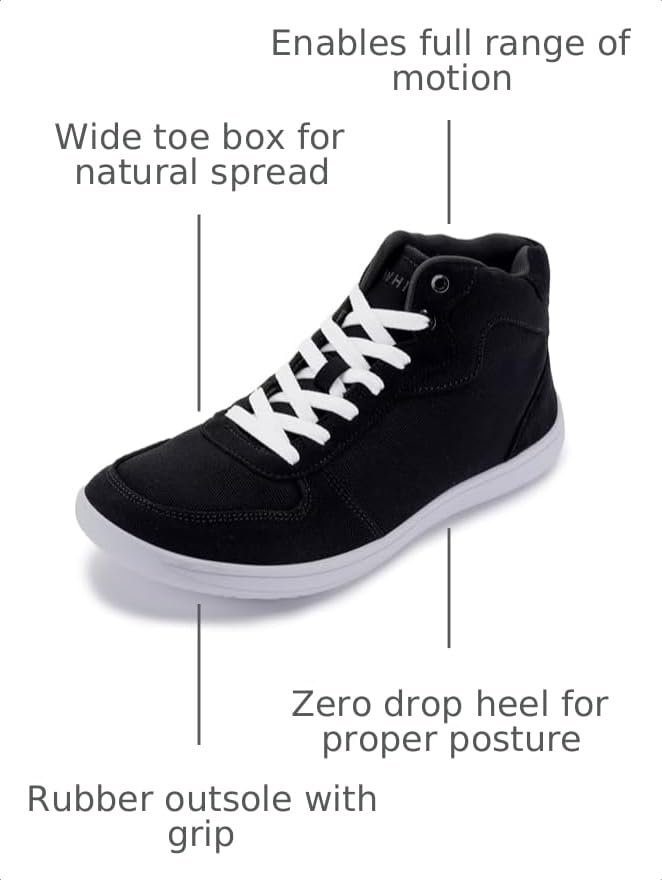 Image of WHITIN Men's Wide Toe Box Zero Drop Barefoot High-Top Canvas Sneakers W822 | Spacious Toe Box Reduces Toe Crowding, Flat Heel-to-Toe Platform Improves Balance, Minimalist Comfort for Walking & Wide Feet
