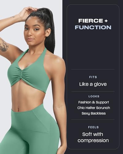 Image of Aoxjox Women's Workout Sports Bras Fitness Taylor Scrunch Halter Bra Yoga Crop Tank