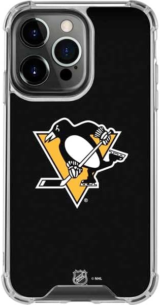 Skinit Clear Phone Case Compatible with iPhone 14 Pro - Officially Licensed NHL Pittsburgh Penguins Solid Background Design