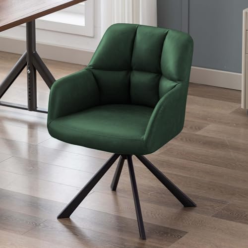 Image of Finch Fox Battle Modern 360 Swivel Mid-Back Arm Faux-Leather Study Upholstered Comfortable Metal Base Computer Office Desk Chair in Dark Green Color (Set of 2)