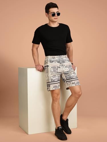 Image of BULLMER Regular Fit Cotton Blend Summer Shorts for Men - Pack of 2 | Printed Shorts for Men Blue /Beige