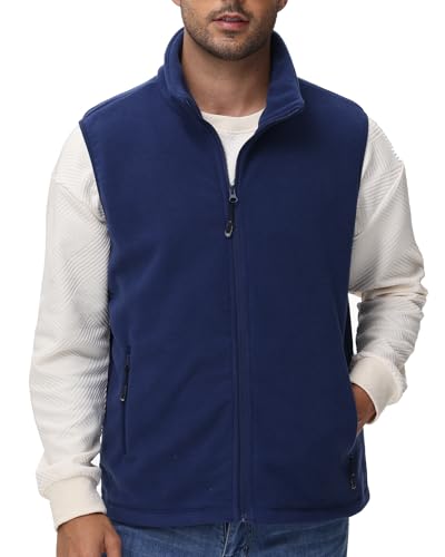 Men's Fleece Vest Full Zip Polar Fleece Sleeveless Jacket Lightweight Outerwear Golf Vests with Zipper Pockets