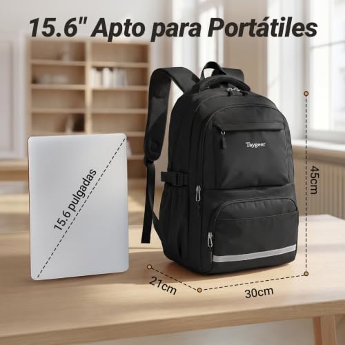 Mochila escolar adolescente Taygeer de 30L negra e impermeable para instituto 2