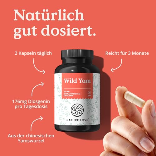 NATURE LOVE® Wild Yam Kapseln - 180 Wechseljahre Kapseln vegan - Hochdosiert mit 880mg Extrakt (davon 176mg Diosgenin) - laborgeprüft, ohne unerwünschte Zusätze und in Deutschland produziert 3