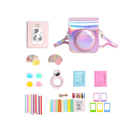Aisnyho 11 in 1 Instant Camera Accessories Kit for Fujifilm Instax Mini 12 with Camera Case+Photo Album & Frames+Wall Hanging Frame+Colored Filter+Selfie Lens (Magic Pink)