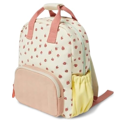 RUTREZOGO Strawberry Print Kids Backpack – Lightweight Canvas Preschool Bag, Cute Kindergarten Backpack for Girls, Versatile Travel, School & Everyday Use