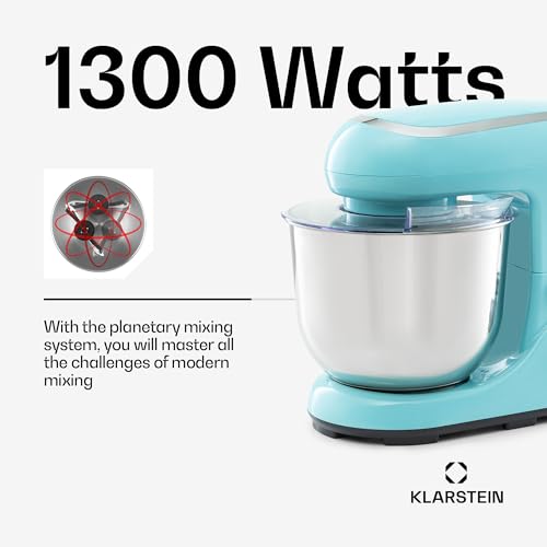Klarstein Stand Mixer, 5L Food Mixer for Baking with Bowl, 1300W Cake Mixer w/Beater, Dough Hook, Whisk & Mixing Bowl, 6 Speed Planetary Rotation Kitchen Maker, Electric Mixer for Baking Bread Pastry - Image 4