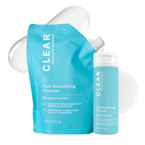 Paula's Choice CLEAR Pore Normalizing Cleanser Bottle + Refill Pouch Kit, Salicylic Acid Daily Face Wash Duo for Acne, Blackheads, Large Pores & Redness, Set of 2