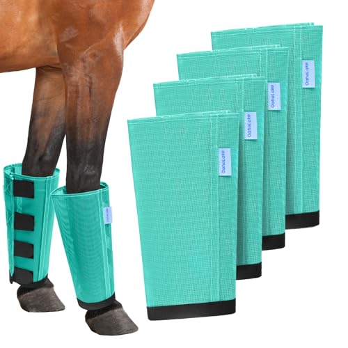 Image of Mesh Horse Fly Boots Set of 4, Loose Fitting Leggings for Horses, Reduce Stressful Stomping, Breathable Adjustable and Universal Fit for 4 Legs, Reliable Stay Put (Mint)