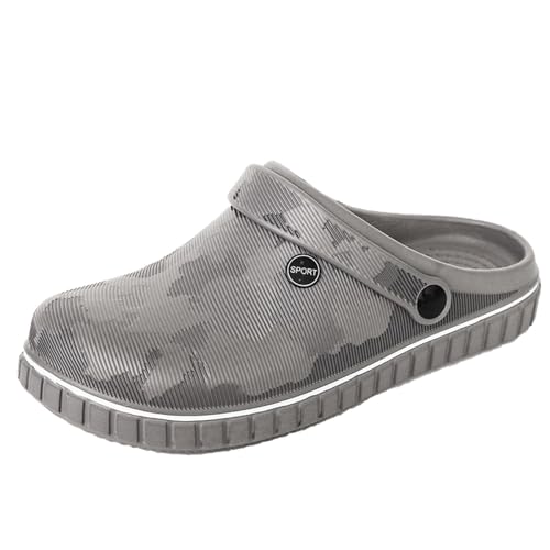 SECHRITE Mens Work Clogs Mules Slip on Garden Work Nurse Water Shoes for Men Non Slip Waterproof Closed Toe Clogs Sandals for Kitchen Office Beach, Grey, 9