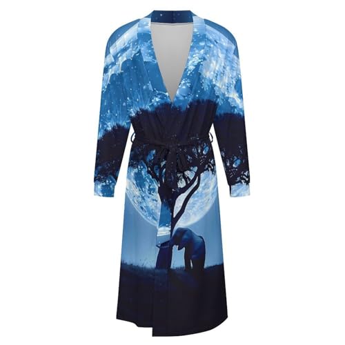 Elephant Full Moon Soft Robe Long Sleeve Bathrobes V Neck Sleepwear Spa Robes with Belt Men Woman4