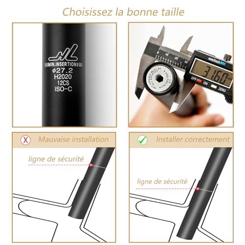 Yongness Tige de Selle de vélo avec Suspension, diamètre Ø30,9 mm, Tige de Selle à Suspension en Alliage d'aluminium, Longueur 350 mm, Tige de Selle à Ressort, adaptée aux VTT, vélos de Ville – vue 6