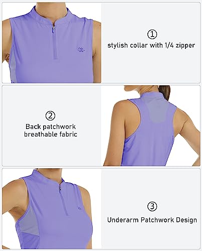 Mofiz Women's Sleeveless Tennis Shirt Quick Dry Lightweight Golf Tops Upf 50+ Zip Up Athletic Polo Shirt Collared Racerback Running Tank Tops Light Purple S #TOP4